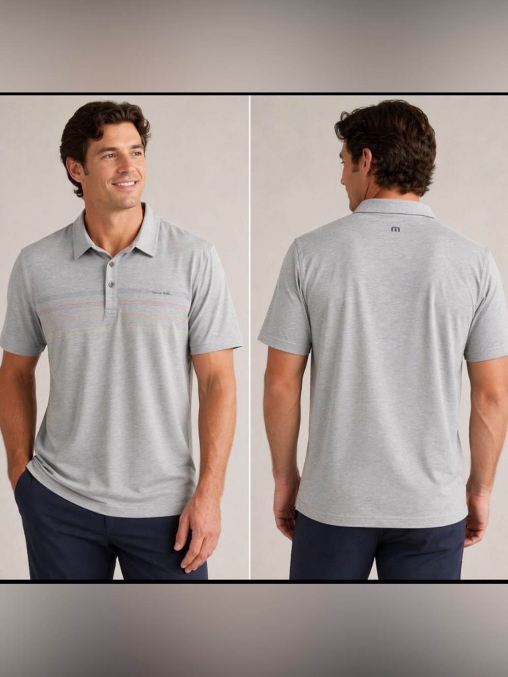 TravisMathew Men’s XXL Gray Striped Golf Polo Shirt Short Sleeve